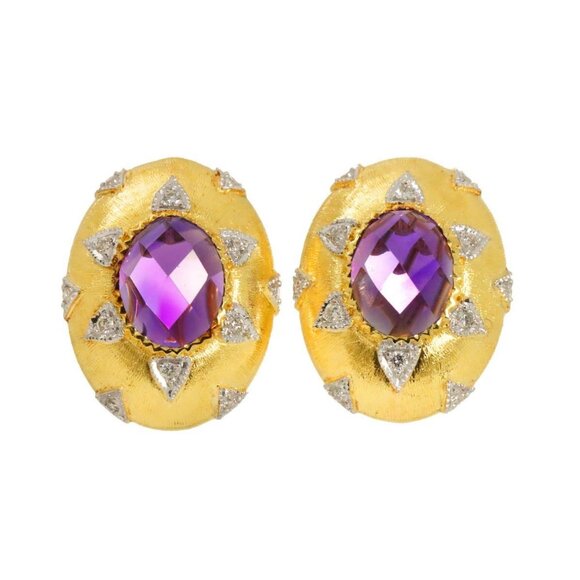 Amethyst 6.79ct Diamond 0.35ct Earrings Pierced Clip on 18K K18 YG 750 90287377 - Picture 1 of 9
